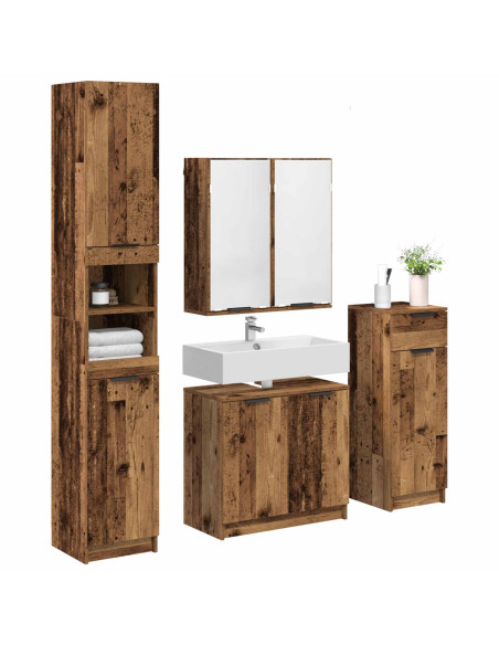 Set di mobili per il bagno con cassetto 4 pcs Legno vecchio