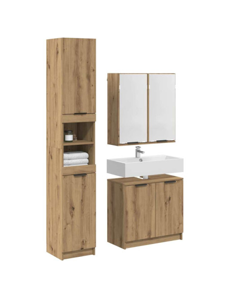 Set di Armadi da Bagno con lo scaffale 3 pcs Rovere artigianale