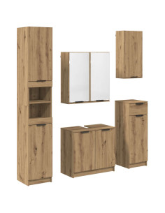 Set di mobili per il bagno con porta 5 pcs Rovere artigianale 2