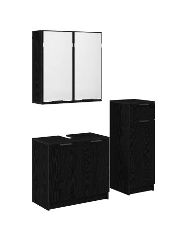 Set di mobili per il bagno 3 pcs Rovere Nero Legno multistrato