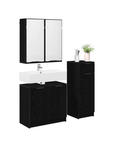 Set di mobili per il bagno 3 pcs Rovere Nero Legno multistrato