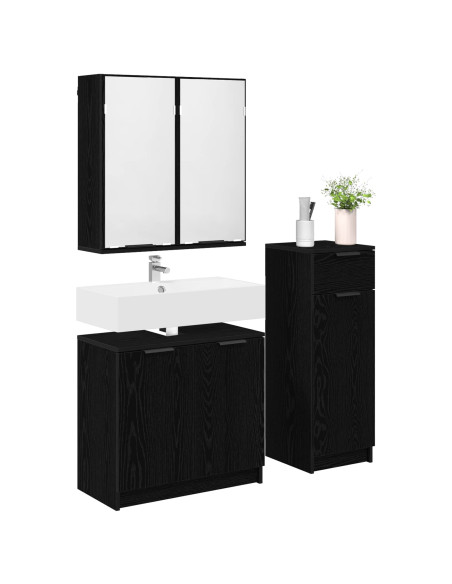 Set di mobili per il bagno 3 pcs Rovere Nero Legno multistrato