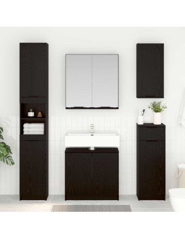 Set di mobili per il bagno 3 pcs Rovere Nero Legno multistrato