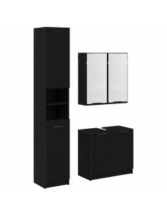 Set di Armadi da Bagno 3 pcs Rovere Nero Legno multistrato 2