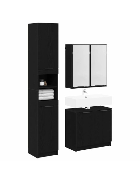 Set di Armadi da Bagno 3 pcs Rovere Nero Legno multistrato