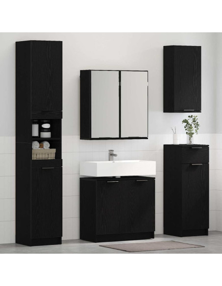 Set di Armadi da Bagno 3 pcs Rovere Nero Legno multistrato