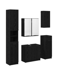 Set di mobili per il bagno 5 pcs Rovere Nero Legno multistrato 2
