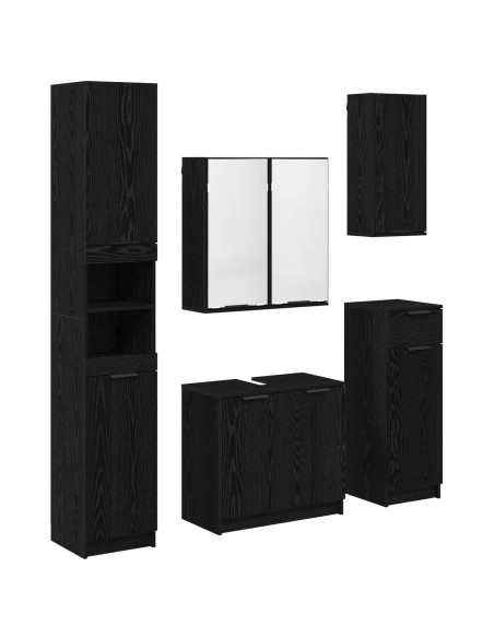 Set di mobili per il bagno 5 pcs Rovere Nero Legno multistrato