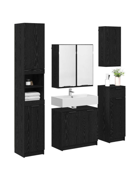Set di mobili per il bagno 5 pcs Rovere Nero Legno multistrato