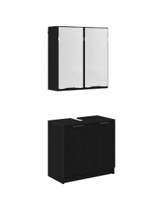 Set di Armadi da Bagno 2 pcs Rovere Nero Legno multistrato 2
