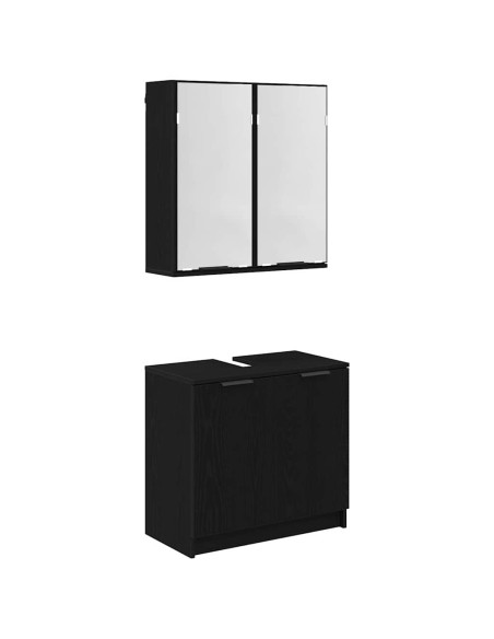 Set di Armadi da Bagno 2 pcs Rovere Nero Legno multistrato