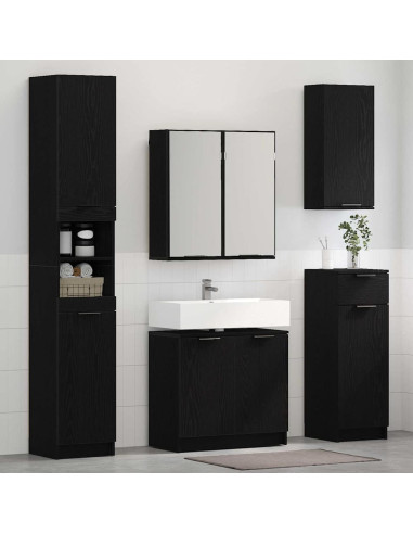 Set di Armadi da Bagno 2 pcs Rovere Nero Legno multistrato