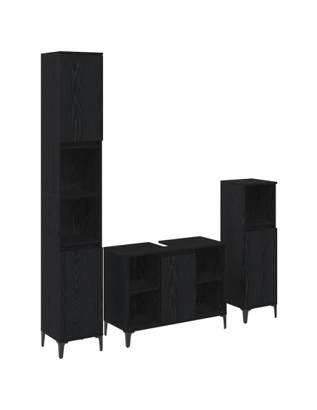 Set di mobili per il bagno 3 pcs Rovere nero Legno multistrato