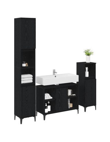 Set di mobili per il bagno 3 pcs Rovere nero Legno multistrato
