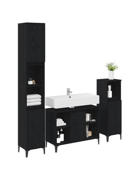 Set di mobili per il bagno 3 pcs Rovere nero Legno multistrato