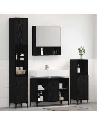 Set di mobili per il bagno 3 pcs Rovere nero Legno multistrato