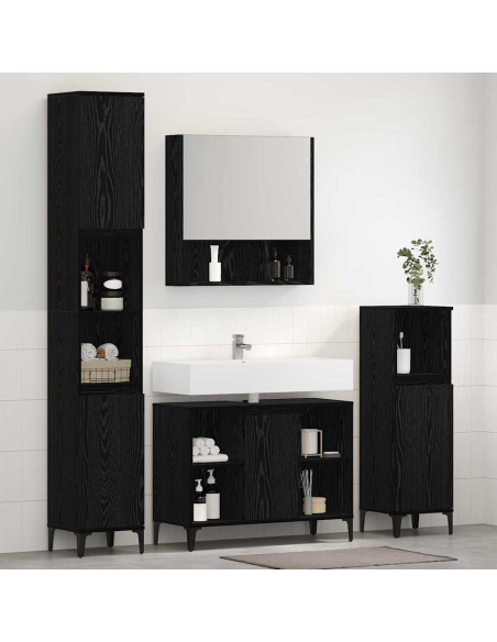 Set di mobili per il bagno 3 pcs Rovere nero Legno multistrato