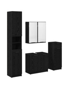 Set di mobili per il bagno 4 pcs Rovere Nero Legno multistrato 2