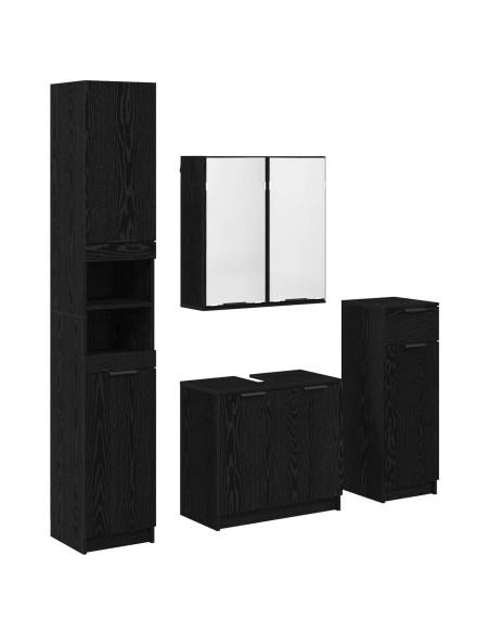 Set di mobili per il bagno 4 pcs Rovere Nero Legno multistrato