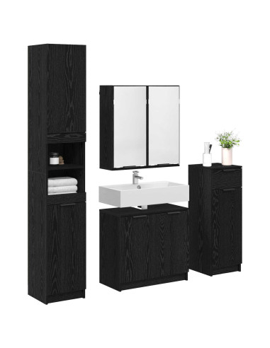 Set di mobili per il bagno 4 pcs Rovere Nero Legno multistrato