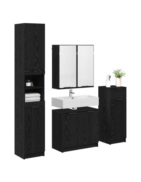 Set di mobili per il bagno 4 pcs Rovere Nero Legno multistrato