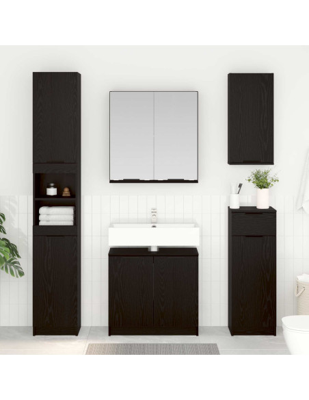Set di mobili per il bagno 4 pcs Rovere Nero Legno multistrato