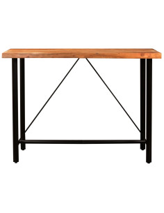 Set da Bar 7 pz in Legno Massello di Acacia e Vera Pelle 2