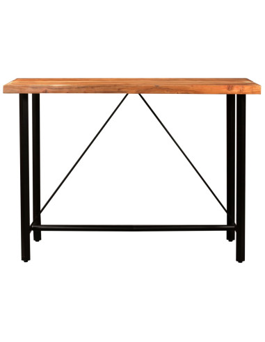 Set da Bar 7 pz in Legno Massello di Acacia e Vera Pelle