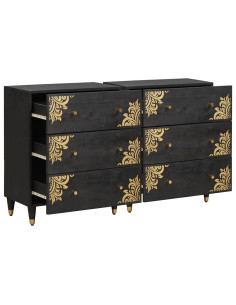 Credenza 2 pcs Nero 60 x 33 x 75 cm Legno di mango massello 2