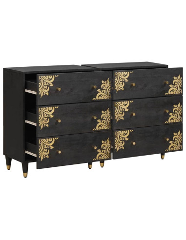 Credenza 2 pcs Nero 60 x 33 x 75 cm Legno di mango massello