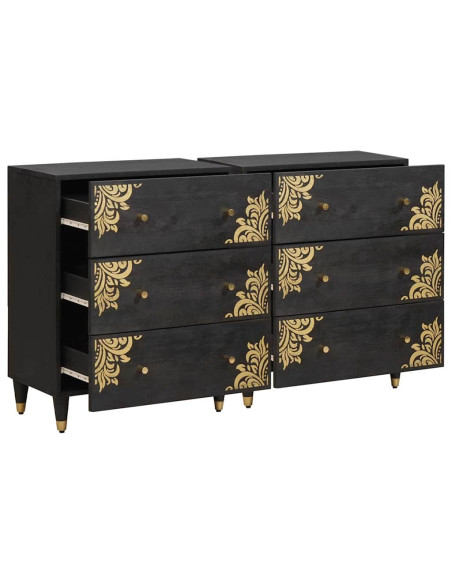 Credenza 2 pcs Nero 60 x 33 x 75 cm Legno di mango massello