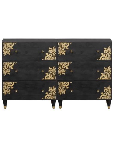Credenza 2 pcs Nero 60 x 33 x 75 cm Legno di mango massello
