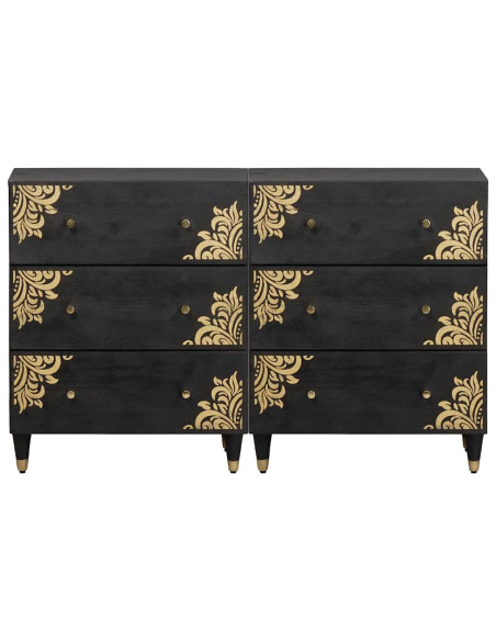 Credenza 2 pcs Nero 60 x 33 x 75 cm Legno di mango massello