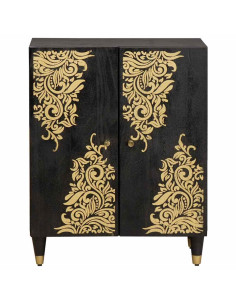 Credenza Nero 60 x 33 x 75 cm Legno di mango massello 2