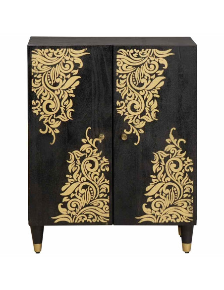 Credenza Nero 60 x 33 x 75 cm Legno di mango massello