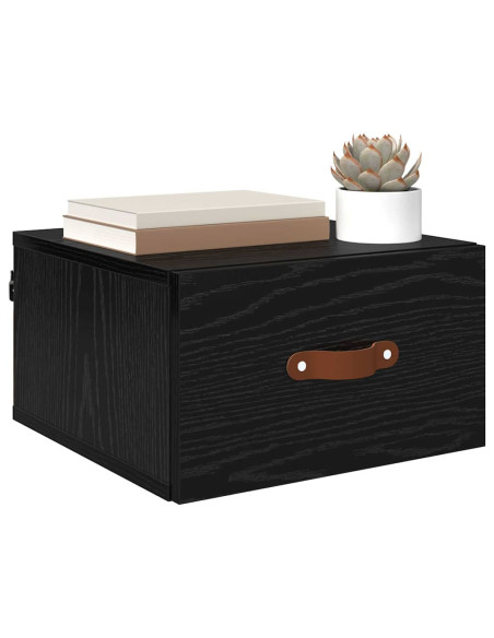 Mobiletto da comodino a parete Rovere Nero 35 x 35 x 20 cm