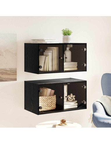 Armadi da Parete 2 pcs Rovere Nero 68 x 37 x 35 cm