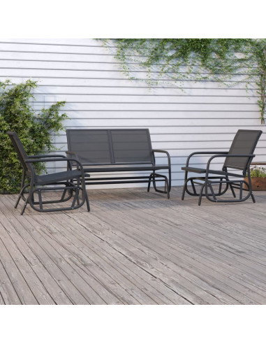 Set Mobili a Dondolo Giardino 3 pz Nero Textilene e Acciaio