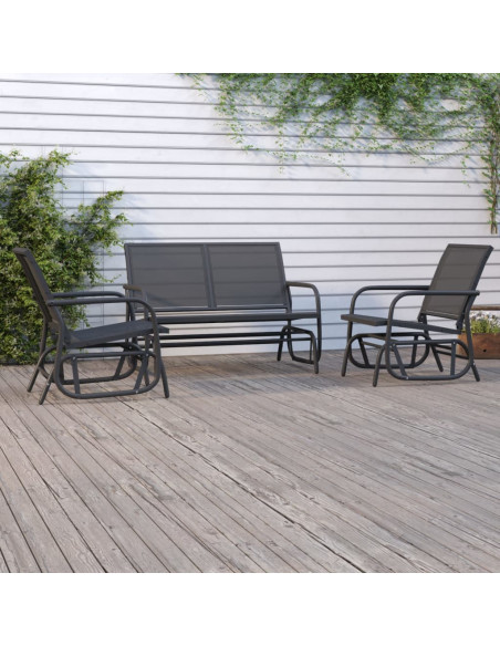 Set Mobili a Dondolo Giardino 3 pz Nero Textilene e Acciaio