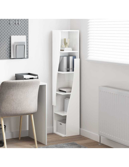 Mobile angolare Bianco Lucido 27,5x27x140cm Legno multistrato