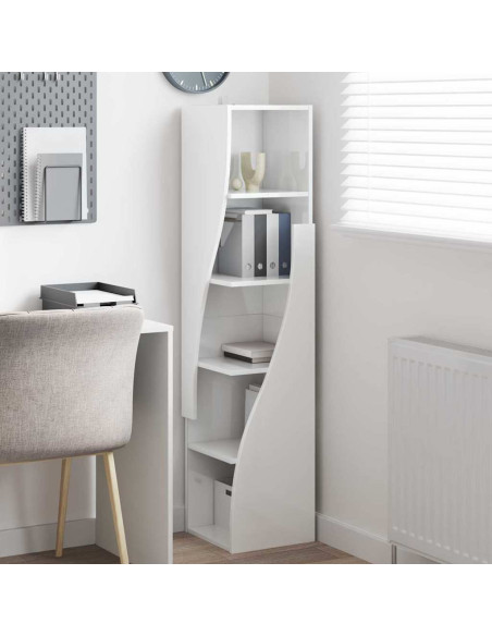 Mobile angolare Bianco Lucido 32x32x140cm Legno multistrato