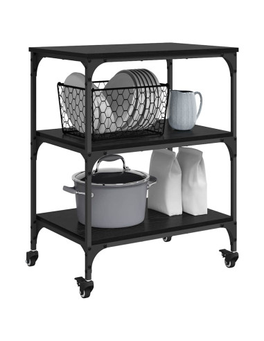 Carrello da Cucina Rovere Nero 60 x 41 x 76 cm