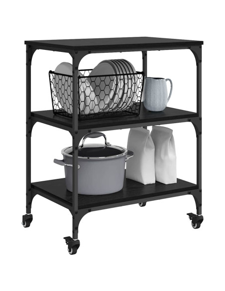 Carrello da Cucina Rovere Nero 60 x 41 x 76 cm