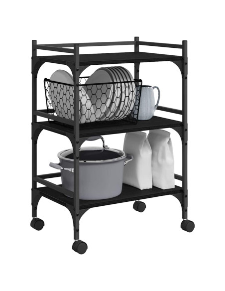 Carrello da Cucina Rovere Nero 50 x 35 x 75.5 cm