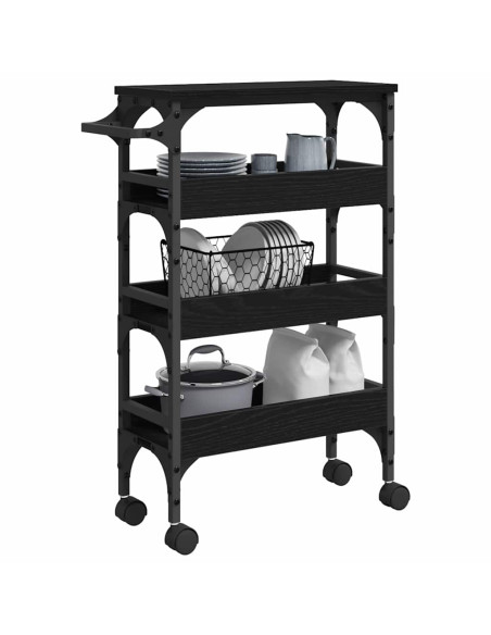 Carrello da Cucina Rovere Nero 53 x 20 x 76 cm