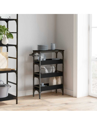 Carrello da Cucina Rovere Nero 53 x 20 x 76 cm