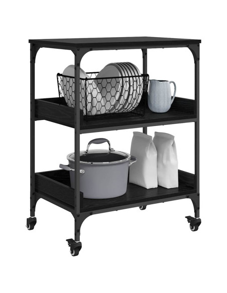 Carrello da Cucina Rovere Nero 60 x 41 x 80.5 cm