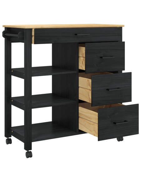 Carrello da Cucina Nero 88,5 x 40 x 84 cm