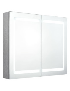 Armadietto Bagno con Specchio e LED Grigio Cemento 80x12x68 cm 2
