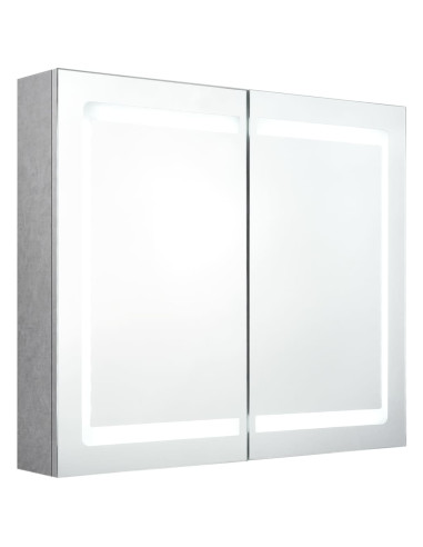 Armadietto Bagno con Specchio e LED Grigio Cemento 80x12x68 cm
